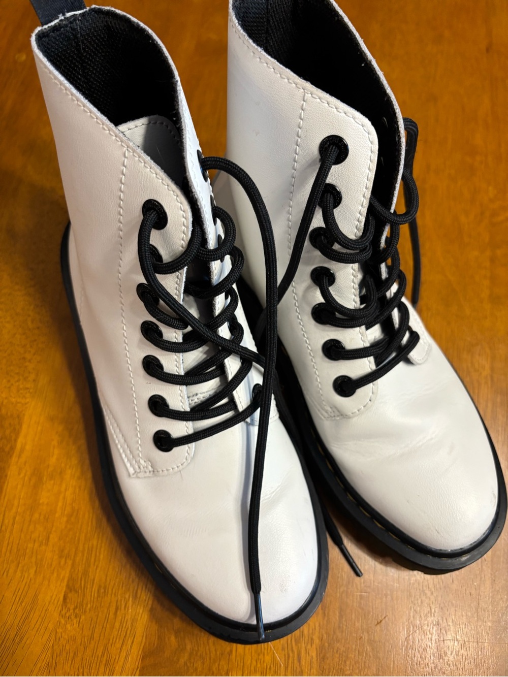 Dr. Martens White Leather Combat Boots with Black Laces